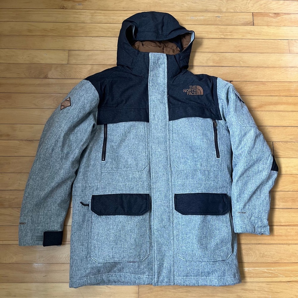 The North Face DryVent 550 Down Parka Mens Medium Grey Black Herringbone Jacket